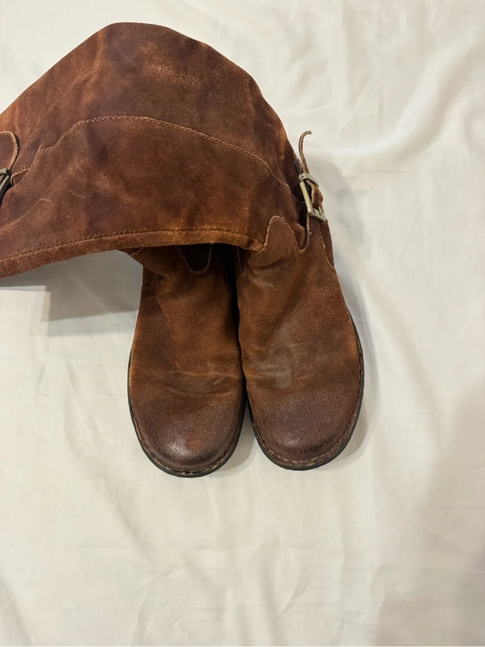 Born Women's Brown Suede Over-the-Knee Buckle Boots